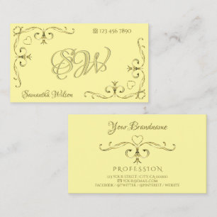 Eye Catching Gold Ornate Corners Initials on Cream Business Card