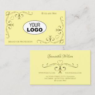 Eye Catching Gold Ornate Corners with Logo Cream Business Card