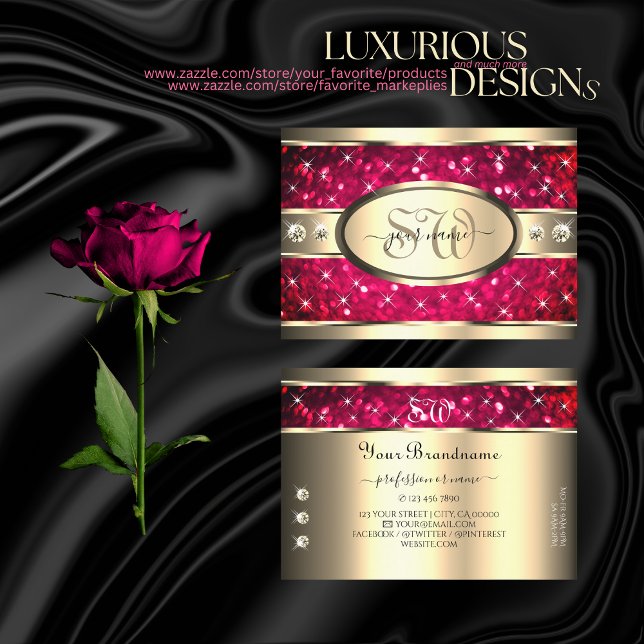 Eye Catching Gold Pink Glitter Diamonds Initials Business Card (Creator Uploaded)