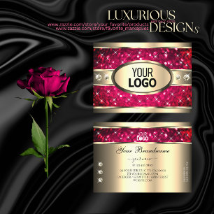 Eye Catching Gold Pink Glitter Stars Diamonds Logo Business Card