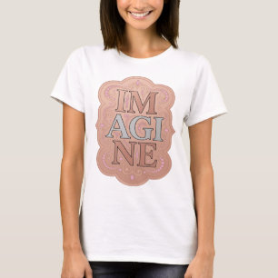 Eye-Catching Gray IMAGINE Artistic Motif T-Shirt