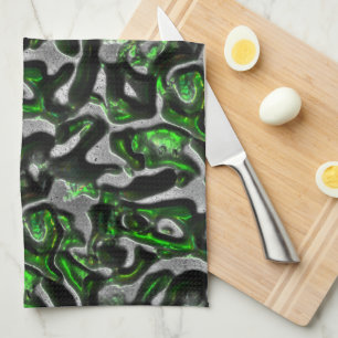 Eye-catching lime green texture carved in grey kitchen towel