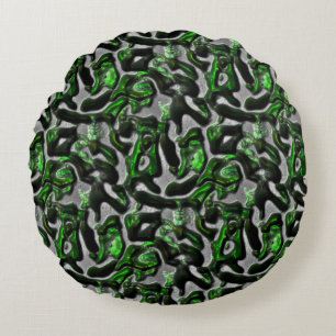 Eye-catching lime green texture carved in grey round pillow