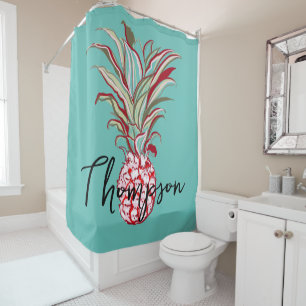 Eye-catching monogram script modern pineapple blue