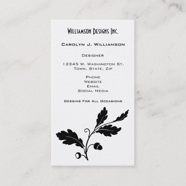 Eye Catching Oak Leaf  Design Black White Custom Business Card (Front)