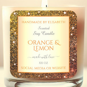 Eye Catching Orange Gold Glitter Product Labels
