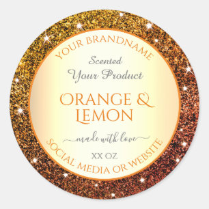 Eye Catching Orange Gold Glitter Product Labels
