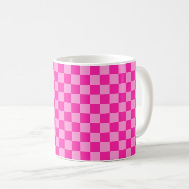 Eye-Catching Pink Chequerboard Coffee Mug (Front Right)