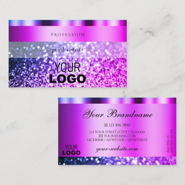 Eye Catching Pink Purple Sparkle Glitter with Logo Business Card (Front/Back)