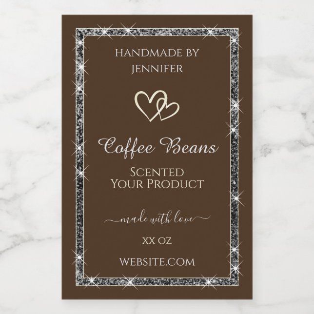 Eye Catching Product Labels Brown Silver Glitter (Single Label)