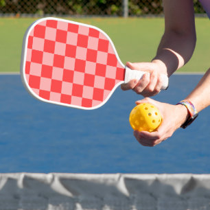Eye-Catching Red and Pink Chequerboard Pickleball Paddle