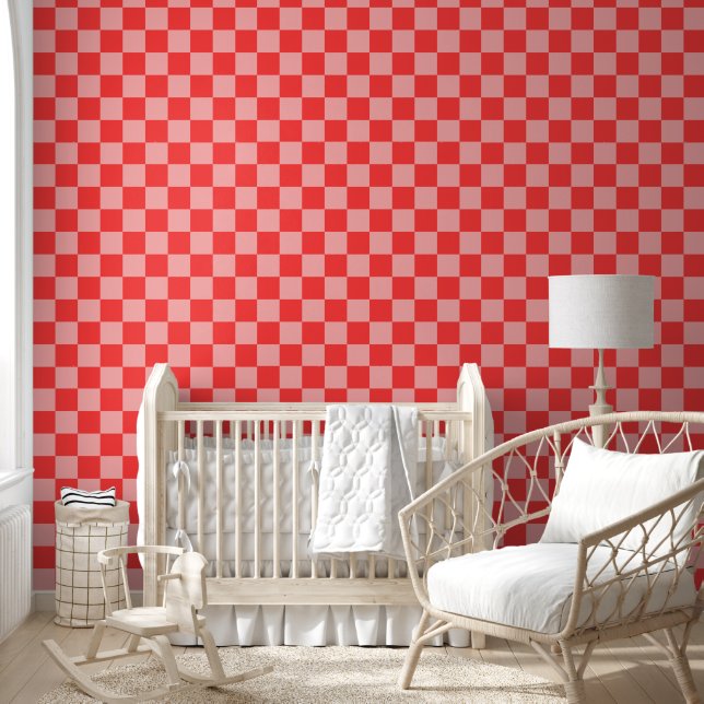 Eye-Catching Red and Pink Chequerboard Wallpaper (Kids)