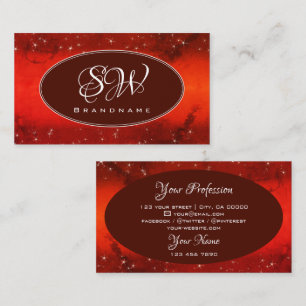 Eye Catching Red Marbled Glitter Stars Initials Business Card
