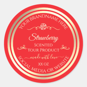 Eye Catching Red Product Label Gold Shimmer Frame