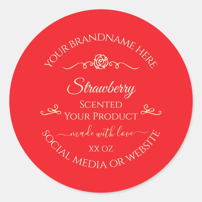 Eye Catching Red Product Label Gold Shimmer Frame (Front)