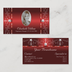Eye Catching Rubby Red Squiggled Jewels with Photo Business Card