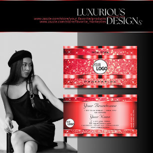 Eye Catching Ruby Red Glitter Spark Stars and Logo Business Card