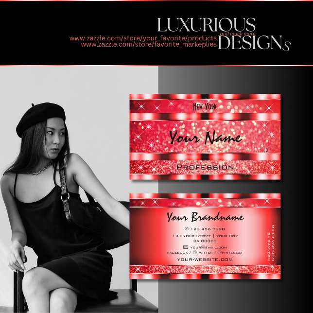 Eye Catching Ruby Red Glitter Spark Stars Superb Business Card (Creator Uploaded)