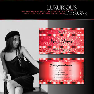 Eye Catching Ruby Red Glitter Sparkle Stars Modern Business Card