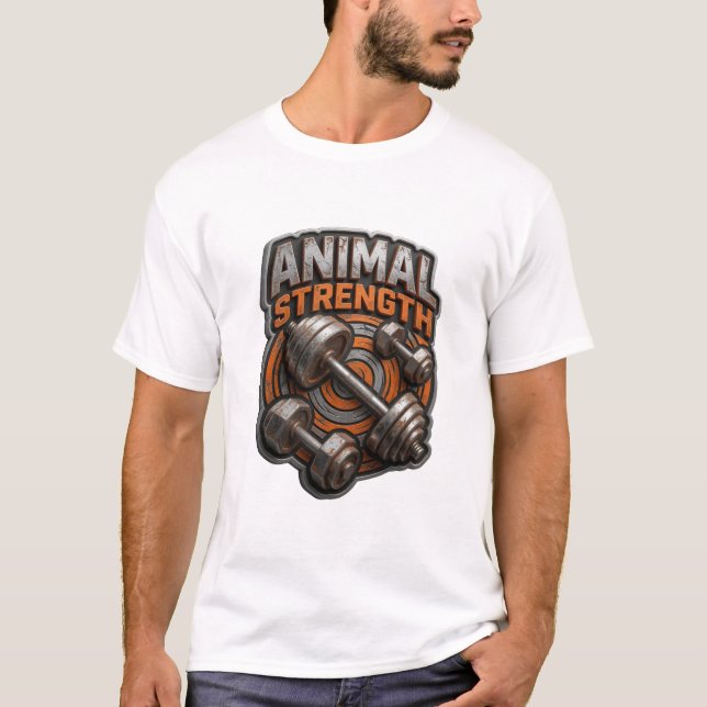 Eye-Catching Silver ANIMAL STRENGTH Custom Tee (Front)