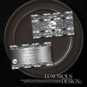 Eye Catching Silver Glitter Sparkle Stars and Logo Business Card