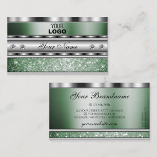 Eye Catching Silver Green Sparkle Glitter Add Logo Business Card