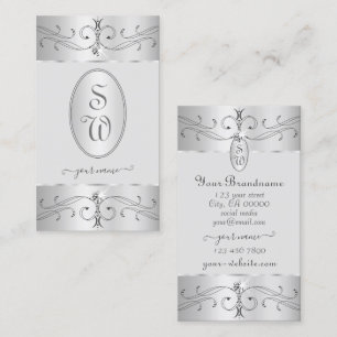 Eye Catching Silver Grey Ornate Ornaments Monogram Business Card
