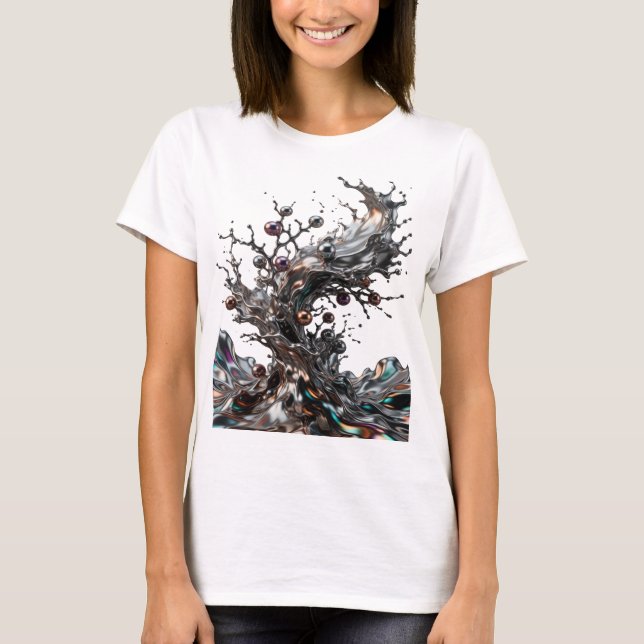 Eye-Catching Silver METALLIC TREE Print T-Shirt (Front)