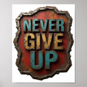 Eye-Catching Silver NEVER GIVE UP Poster