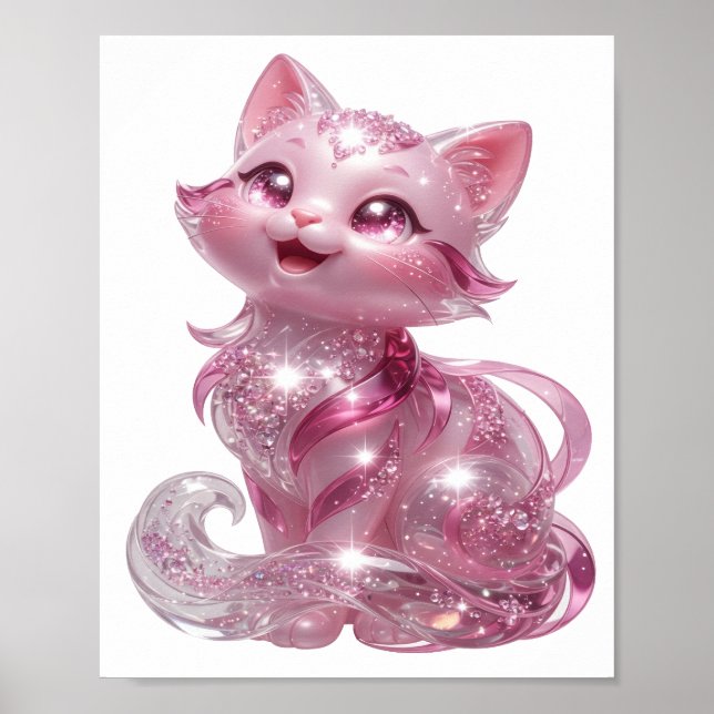 Eye-Catching Silver PINK GLITTER CAT Custom Tee Poster (Front)