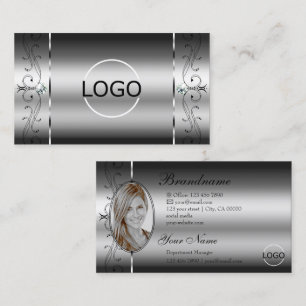 Eye Catching Silver Squiggled Jewels Logo and Foto Business Card