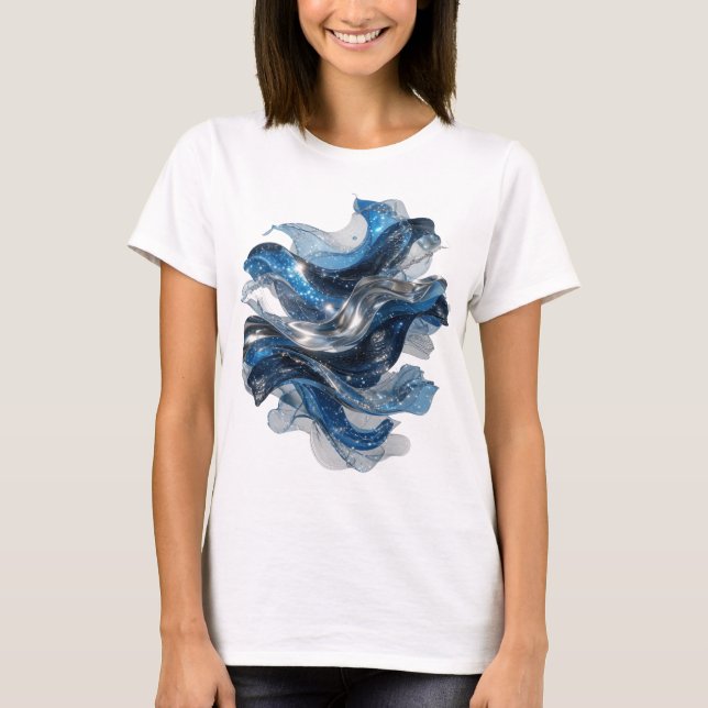 Eye-Catching Silver WATER WAVE Graphic Tee (Front)
