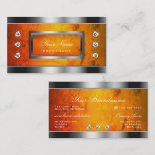 Eye Catching Silver with Orange Marble Pattern Business Card