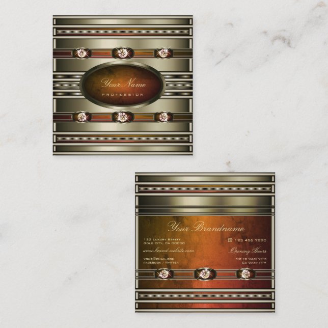Eye Catching Silver with Orange Marble Patterns Square Business Card (Front/Back)