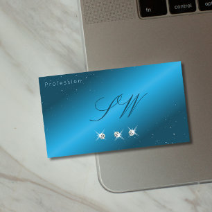 Eye Catching Teal Blue Sparkling Diamonds Monogram Business Card