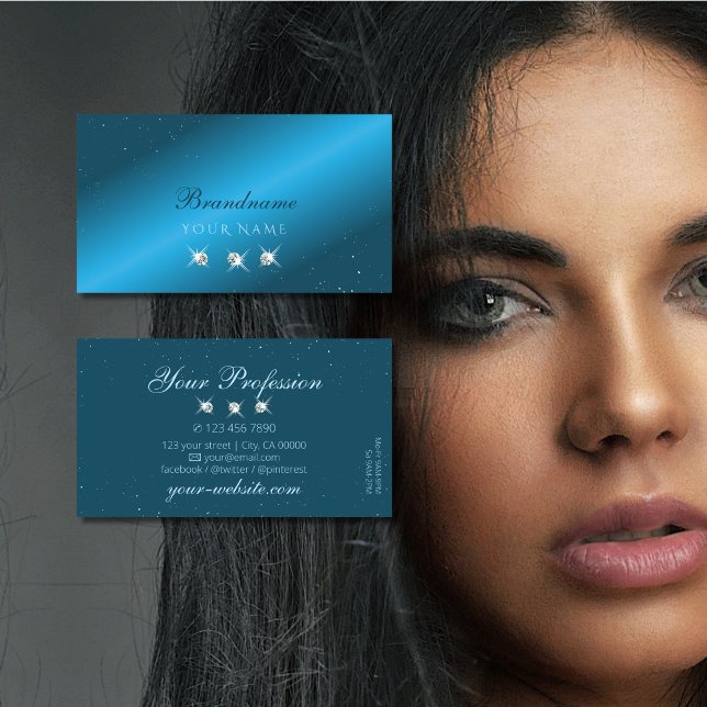 Eye Catching Teal Blue Sparkling Diamonds Stylish Business Card (Creator Uploaded)