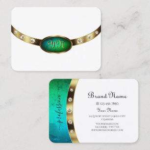 Eye Catching White Gold Teal Green Gradient Marble Business Card