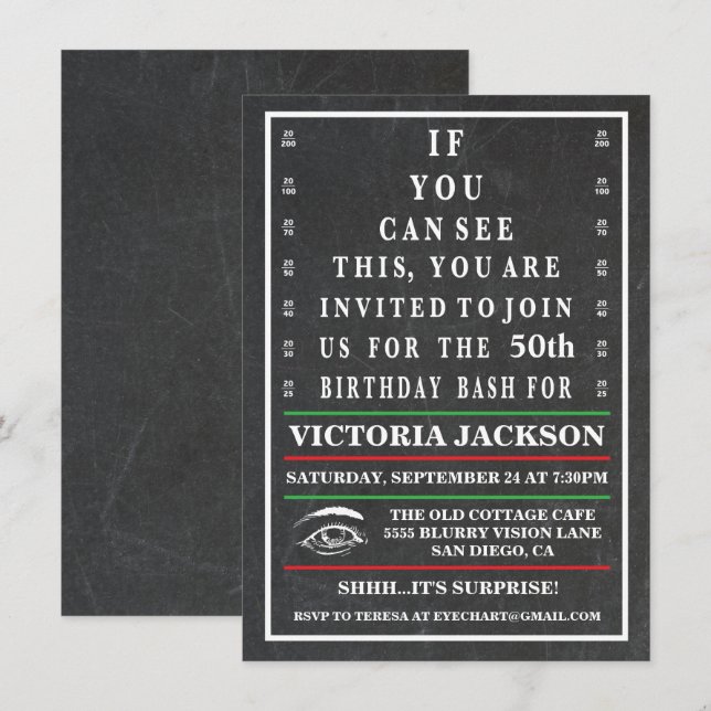 Eye Chart Birthday Milestone Invitation (Front/Back)