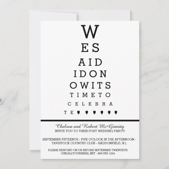 Eye Chart Post Wedding Reception Only Invitation (Front)