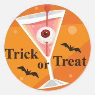 Eye Cocktail Glass Bats Trick Or Treat Halloween Classic Round Sticker