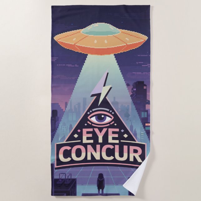 EYE CONCUR ALIEN PYRAMID POWER Beach Towel (Front)