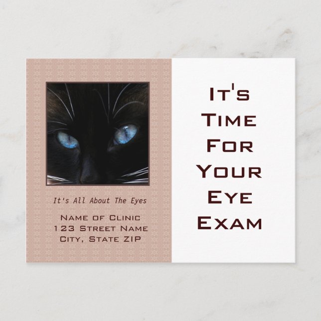 Eye Exam Appointment Reminder Blue Cat Eyes Postcard (Front)