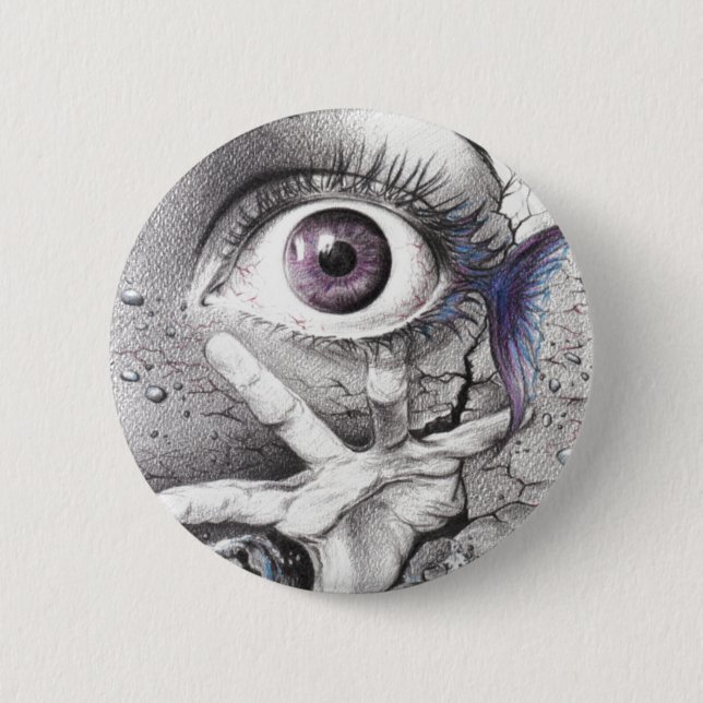 Eye fish and hand Dark Surreal art Cool drawing 2 Inch Round Button (Front)