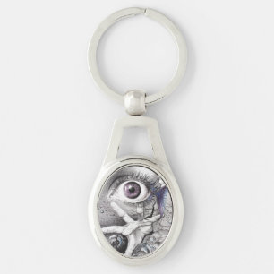 Eye fish and hand Dark Surreal art Cool drawing Keychain