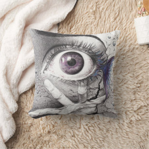 Eye fish and hand Dark Surreal art Cool drawing Throw Pillow