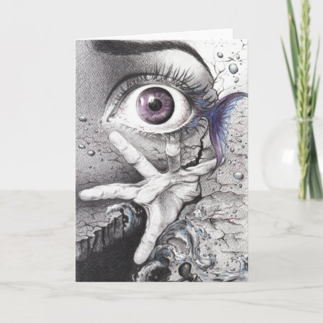 Eye fish and hand Dream Surreal drawing art Card (Front)