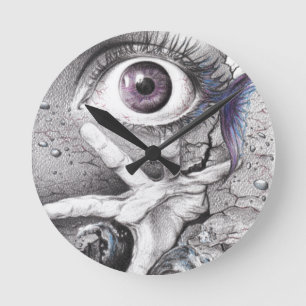 Eye fish and hand dream Surreal drawing art  Round Clock