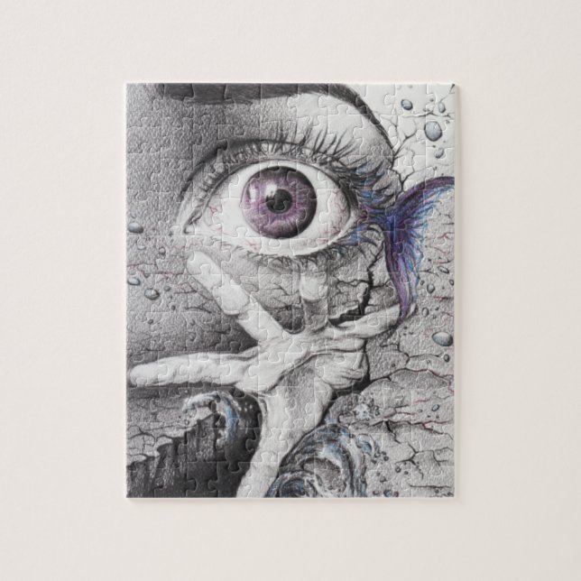 Eye fish and hand surreal pencil drawing art jigsaw puzzle (Vertical)