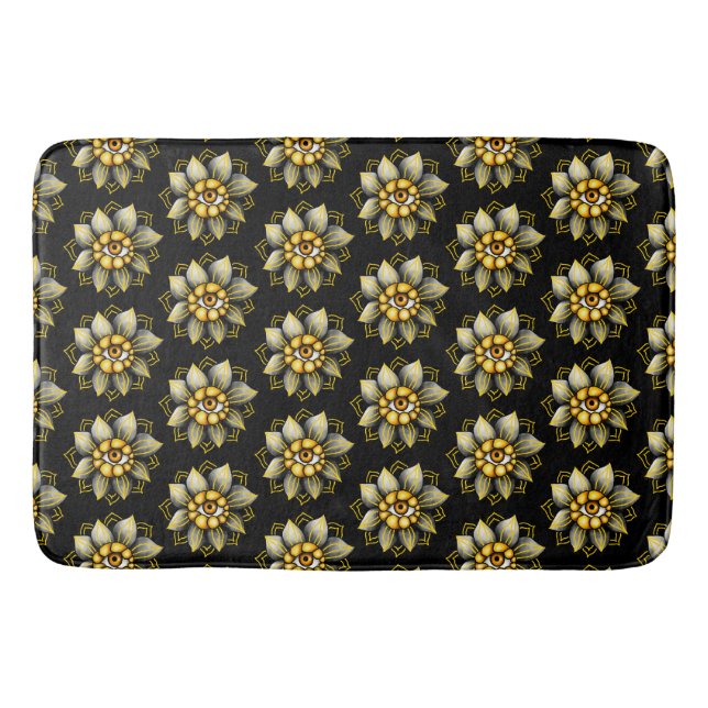 Eye Flower in Black and Yellow - Fun Halloween Bath Mat (Front)