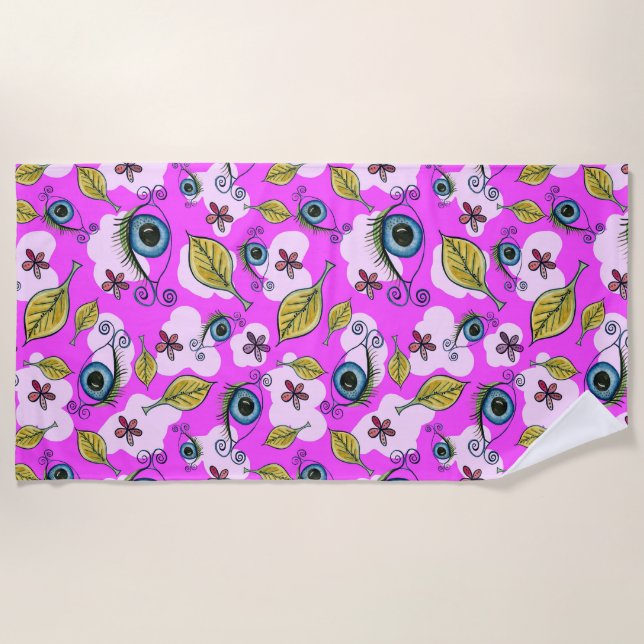 Eye Flower Leaf_Purple Beach Towel (Front)